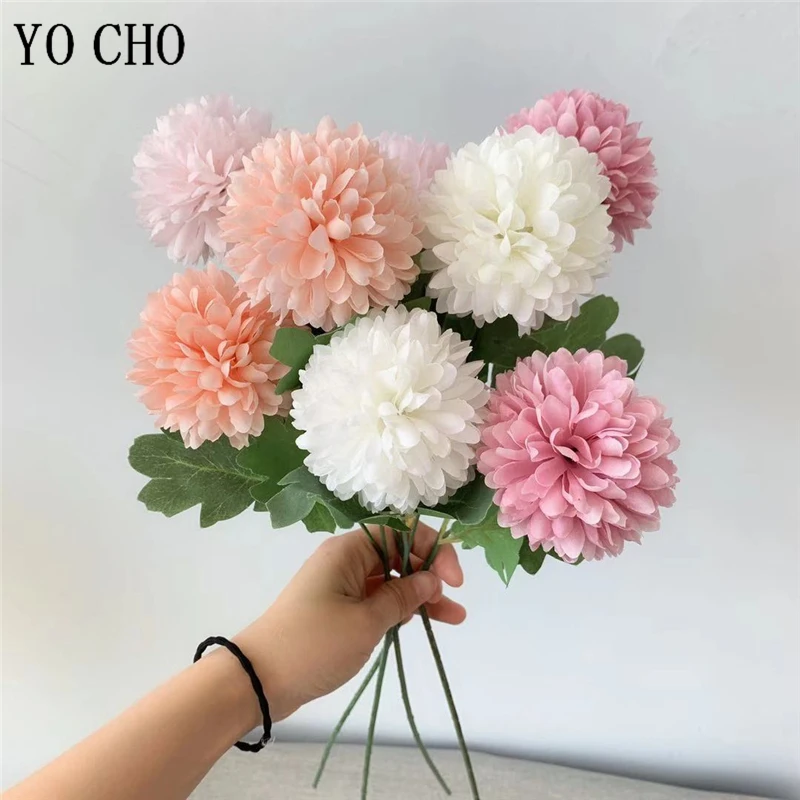 

YO CHO DIY Bouquet Artificial Flower 2 Heads Silk Pompon Fake Dandelion Flower Arrangement Onions Ball Home Party Wedding Decor