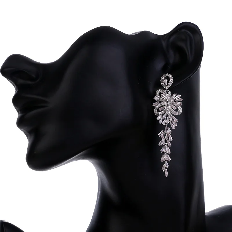 Ekopdee Luxury Charm Bridal Jewelry Dangle Wedding Long Earring Drop Cubic Zirconia Earrings Bling CZ Fashion Earrings 2021 INS