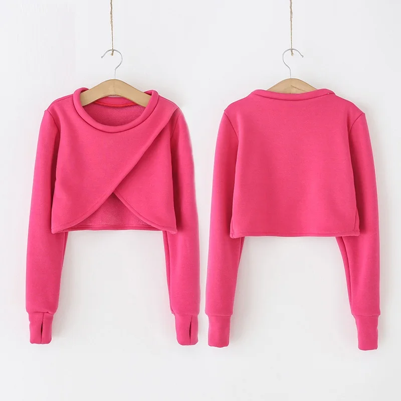 الأطفال ملابس الرقص الفتيات ممارسة الملابس الخريف والشتاء طويلة الأكمام شال سترة الأطفال المخملية سميكة الدافئة صدرية