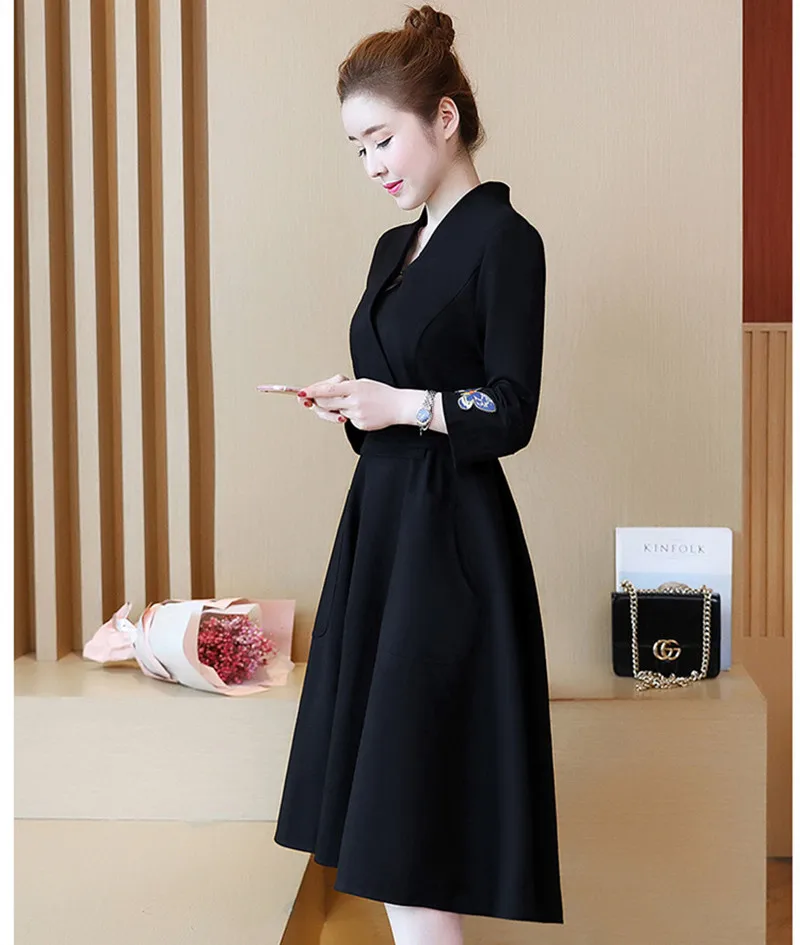 Women New Arrival 2020 Elegant Black Dress Female V-Neck Casual Slim Vintage Party Dresses Vestidos Plus Size 6XL WXF952