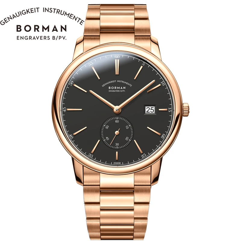 BORMAN Men Clock Top Brand Luxury Rose Golden Stainless Steel Waterproof 50M Mens Watch Mechanical Automatic Business Watches