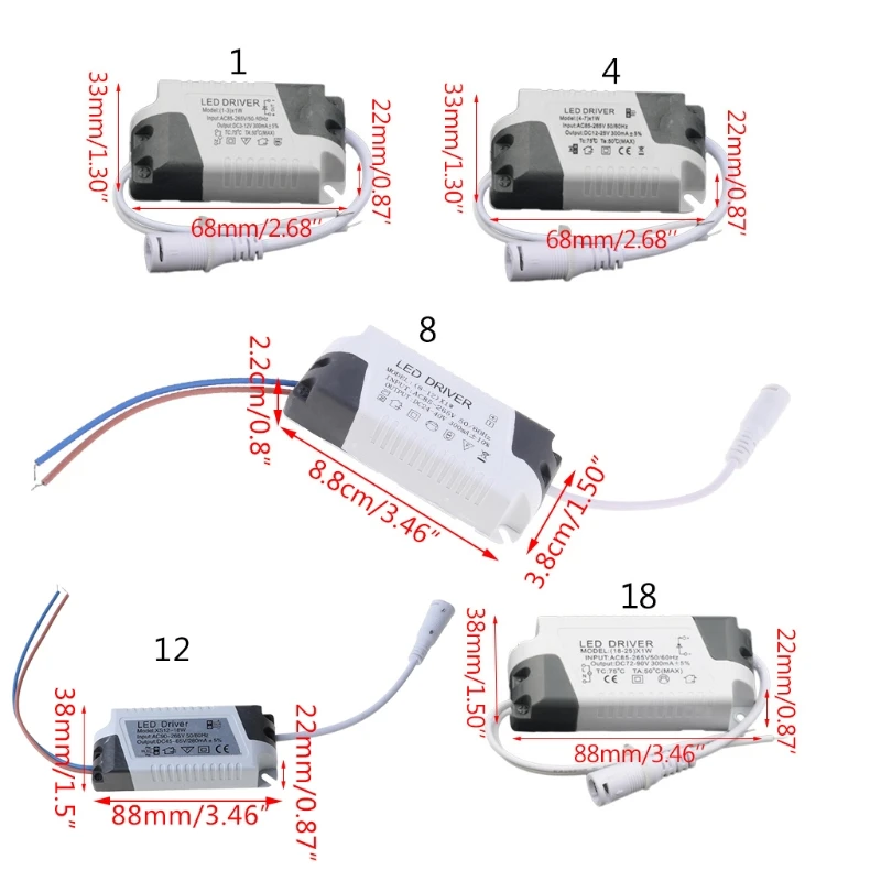 LED Driver AC85-265V 1-3/4-7/8-12/12-18/18-25W Lighting Transformer Panel Light