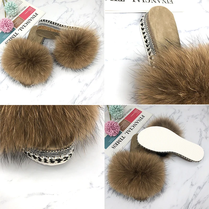 Fur Slides Summer Rivets Platform Sandals Ladies Sandals Outdoor Real Fur Ladies Heels Shoes 2021 New Fluffy Slippers Flip Flops