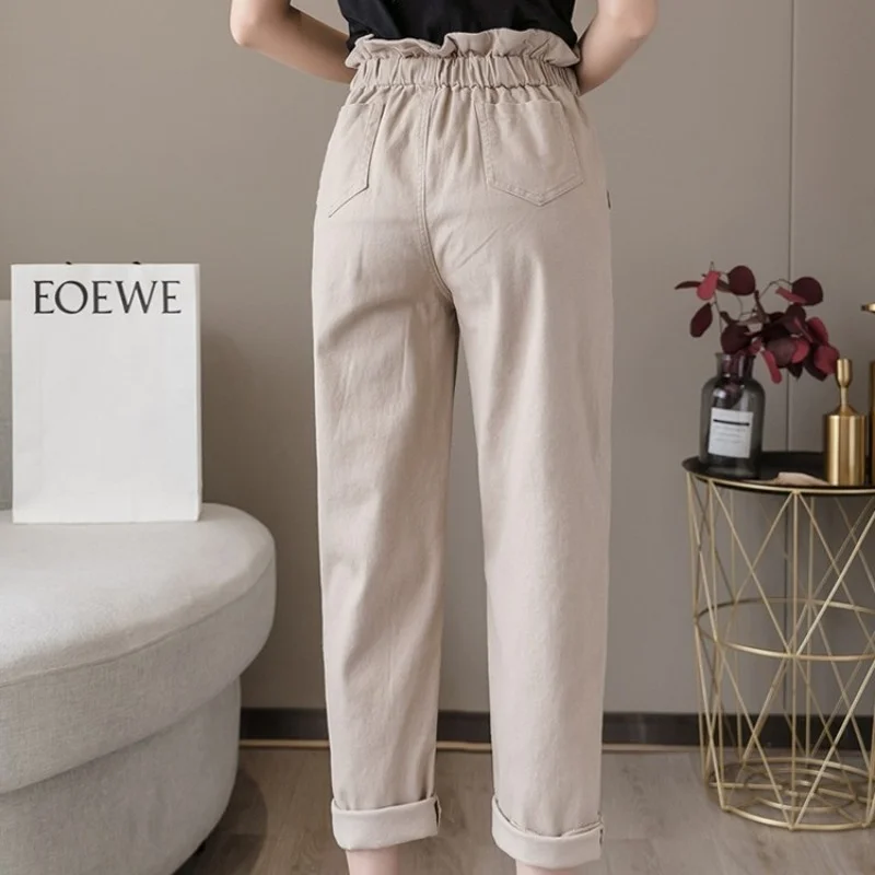 Loose Casual Harem Pants Women Street Elastic High Waist Work Ankle-Length Pants Spring Summer Harajuku Black Straight Trousers