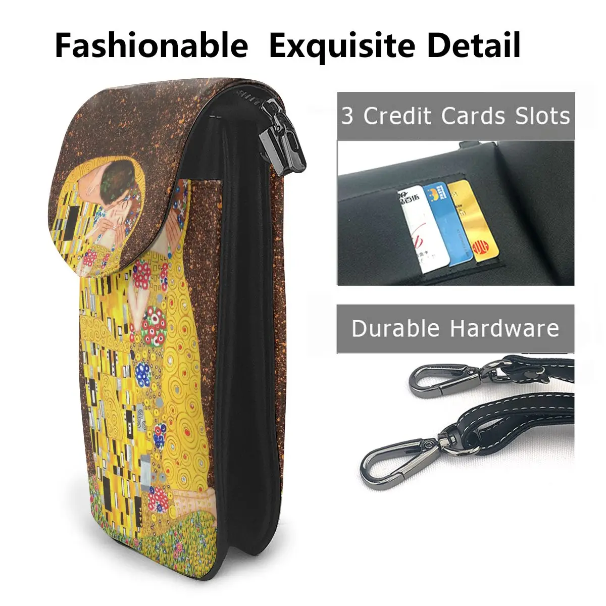 Classic Artist Gustav Klimt kiss Shoulder Bag Klimt Leather Multi Function Women Phone Bags Crossbody Teenage Slim Purse