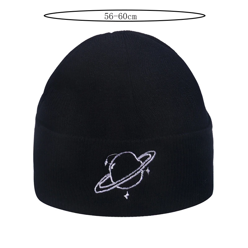 Autumn Winter Men Women Warmer Bonnet Hat Skullies Beanies Skull Satellite Embroidery Acrylic Striped Knit Warm Flanging Cap R99