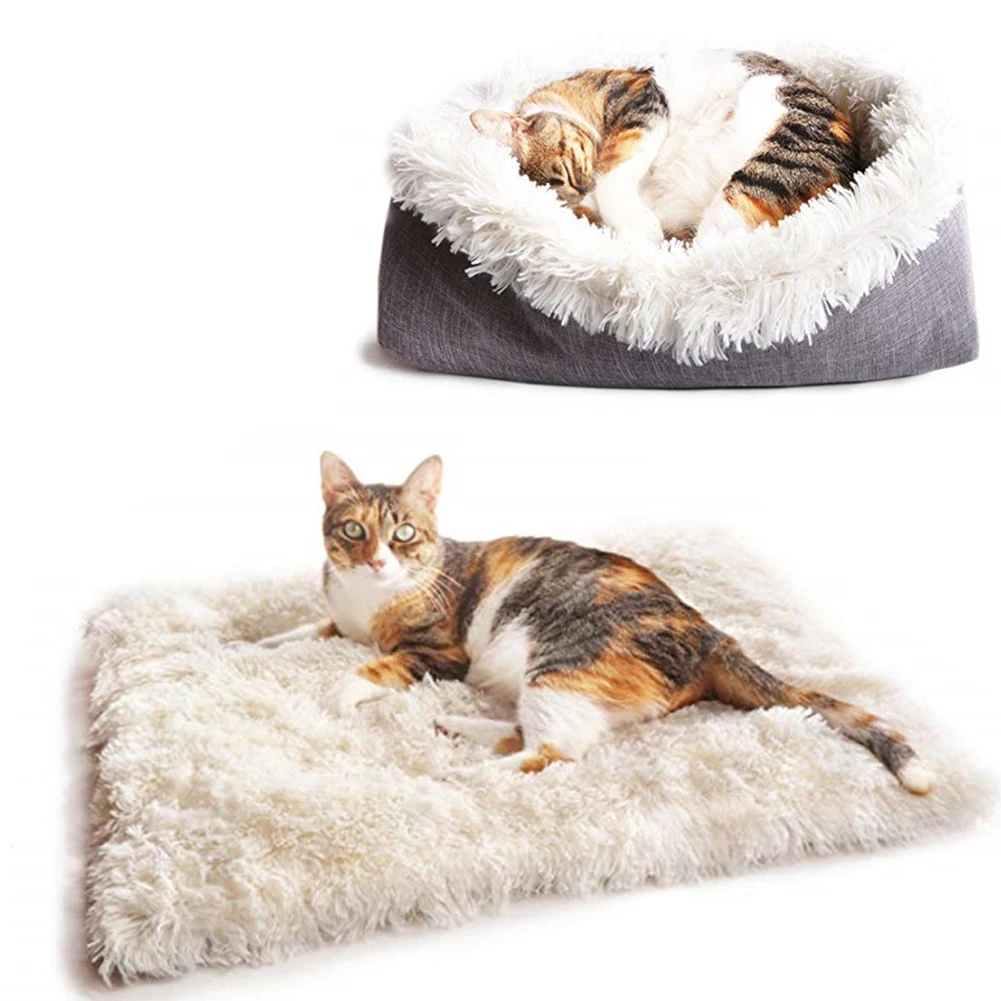 

Foldable Pet Cushion Super Soft Square Plush Cat Bed Mats Small Dog Rest Blanket Winter Warm Sleeping Puppy Cats Nest Sleep Pads