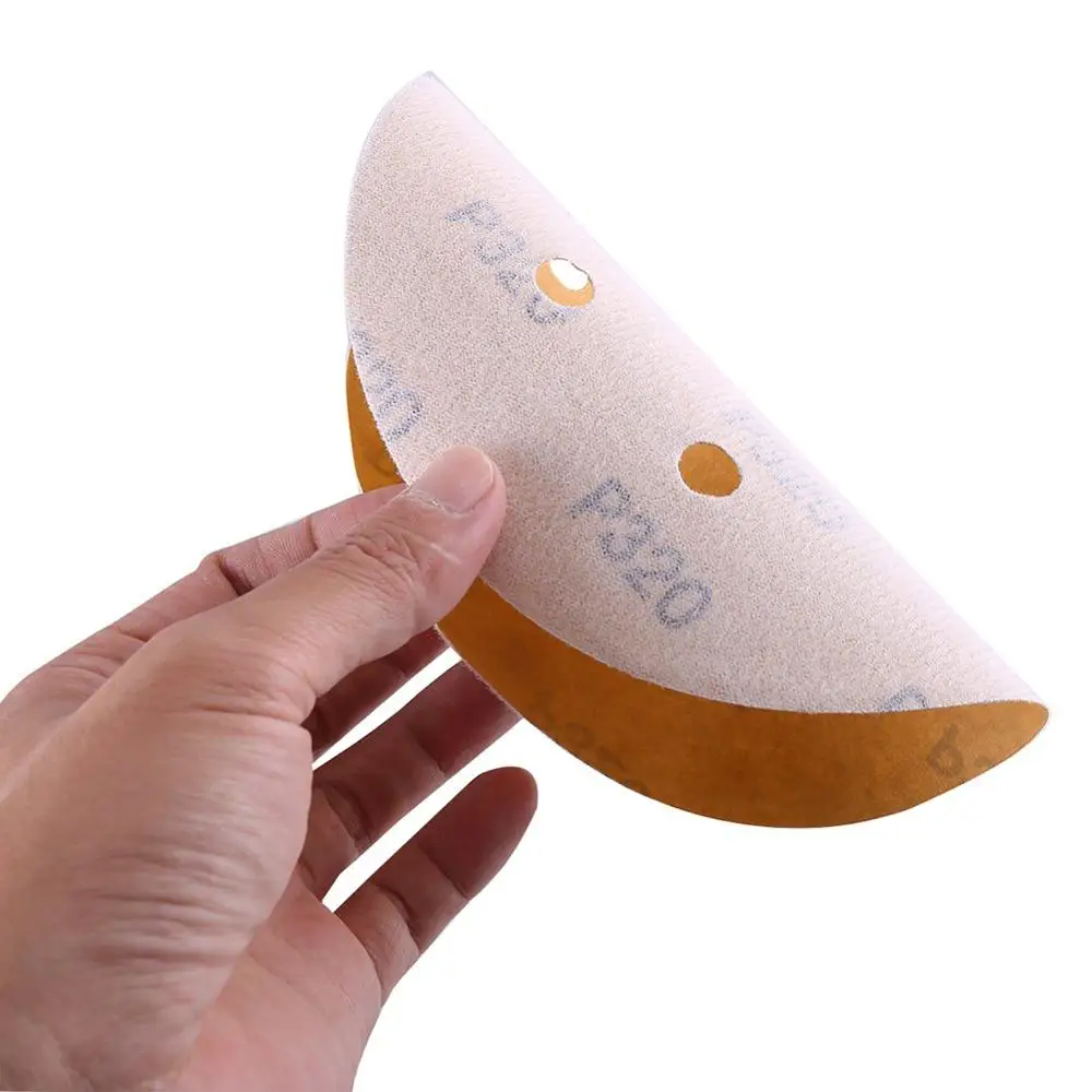 POLIWELL 5PCS 6 Inch 17-Hole Waterproof Sandpaper for Hook and Loop Sanding Pad Car Polishing Grinder Sander Yellow Sanding Disc