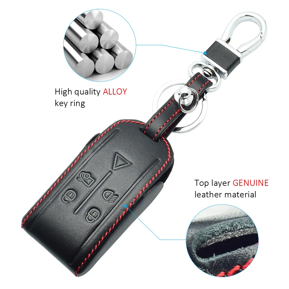 ATOBABI Leather Car Key Case For Jaguar XF XK XJ 8 XK R 2010 2011 2012 2013 5 Buttons Smart Remote Control Fobs Protector Cover