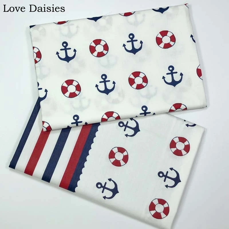 100% cotone Twill bianco blu Marine Cartoon Anchor Lifebouy Stripe tessuto per bambini lenzuolo cuscino tenda abbigliamento Decor Craft