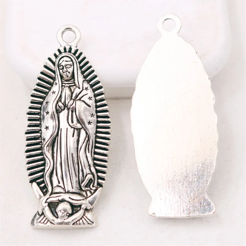 2pcs Silver Plated Large Christian Virgin Mary Metal Pendant DIY Charm Necklace Jewelry Religious Handicrafts Making A2222