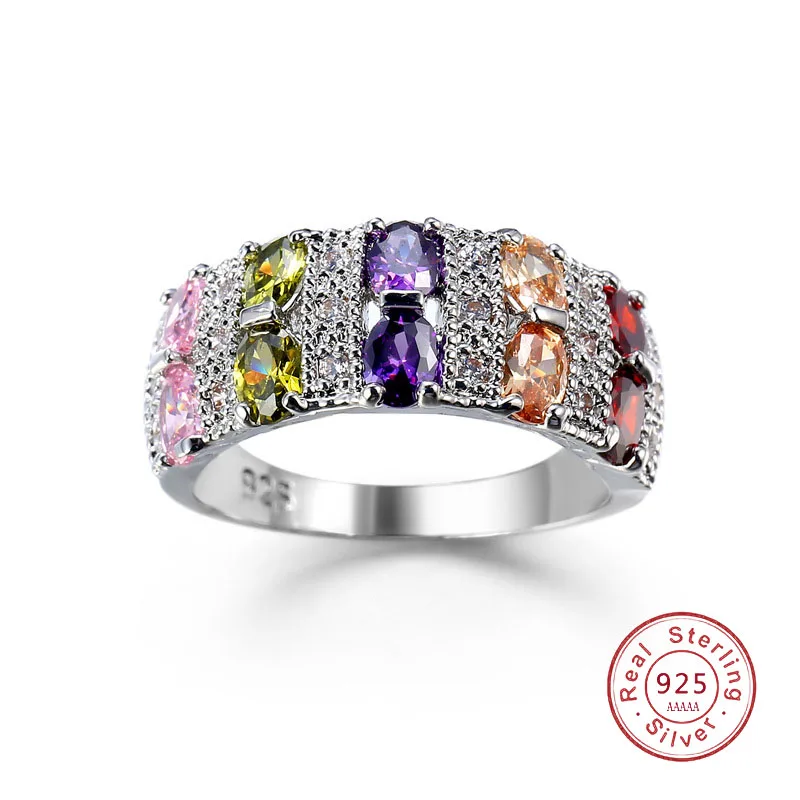 Wykwintna kobieca geometria Okrągły kamienny pierścionek 925 Sterling Plataful AAA Cyrkonia Biżuteria Obrączki ślubne dla kobiet Bague