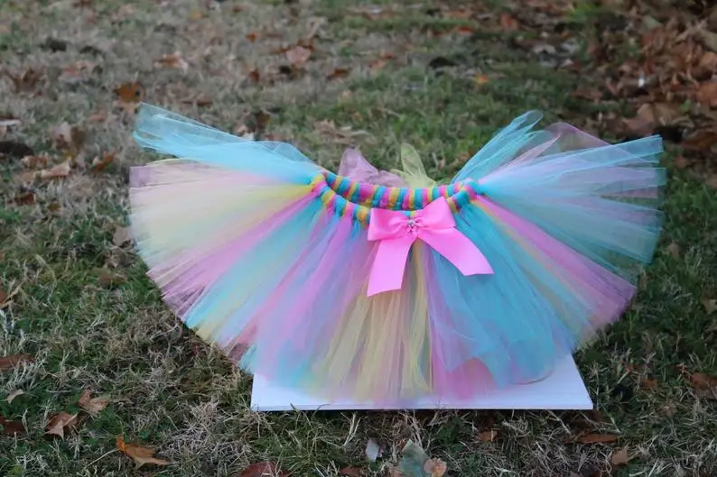 Multicolor Girls Tutu Skirts Baby Tulle Ballet Pettiskirts Tutus with Pink Ribbon Bow Kids Birthday Party Costume Skirts Cloth