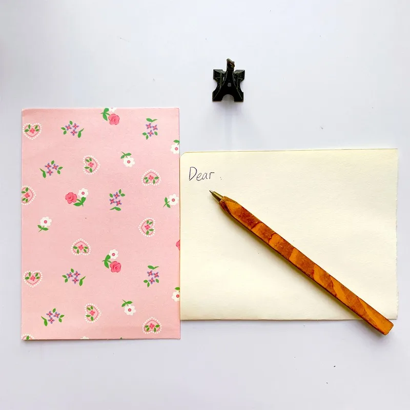 10pcs/lot Pink Creative flower envelope letterhead roses letter paper love letters Color Gift Card 16*11cm