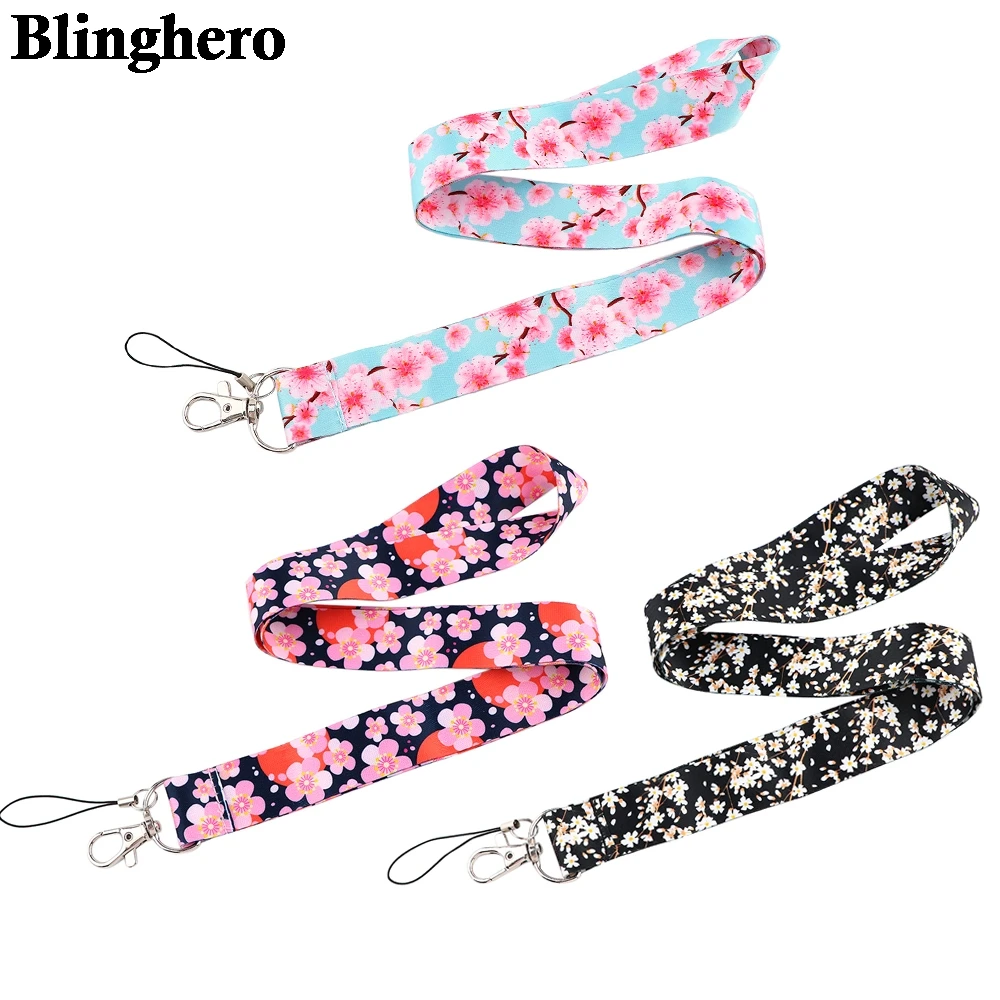 CB862 Cherry Blossom Pink Lanyards for Key Neck Strap For Card Badge Gym Keychain Lanyard Key Holder DIY Hanging Rope