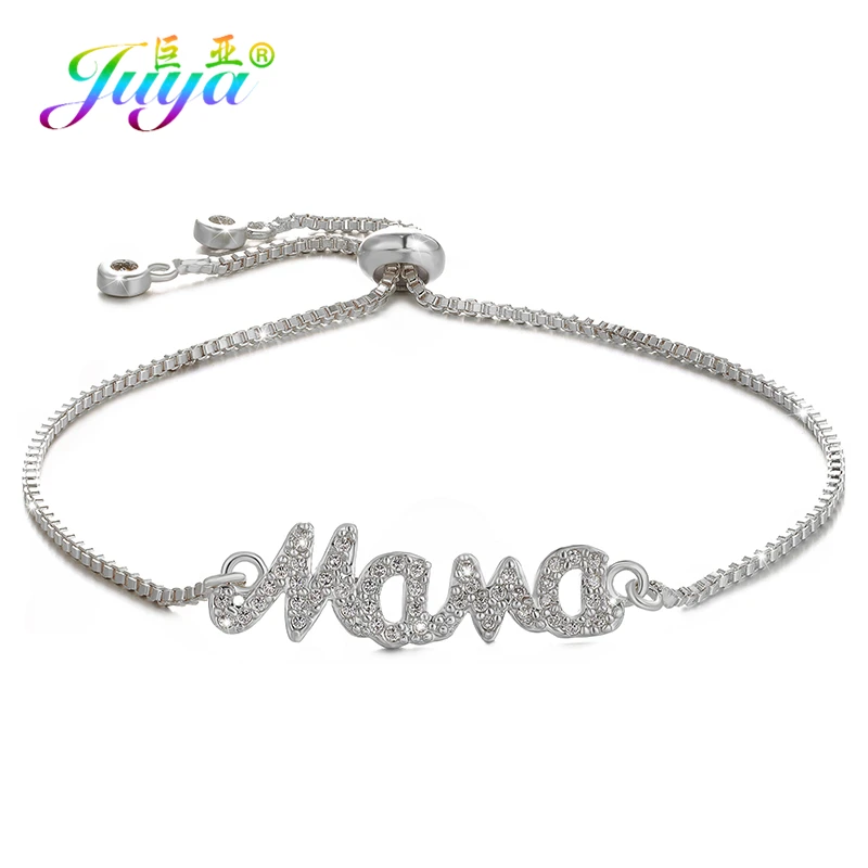 Juya Women Bracelet Supplies Adjustable Silver Color Boy Girl MaMa Charm Bracelet For Mom Daughter Friendship Jewelry Wholesale