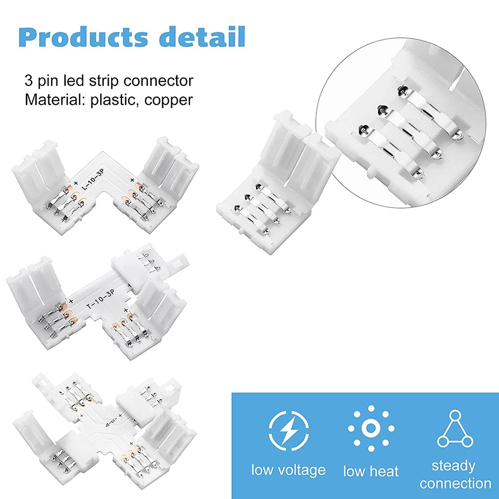 Free Soldering 3PIN WS2812B WS2811 LED Strip Connector For Connecting Corner Right Angle 10MM For ws2811 2812 Strip Light Tape