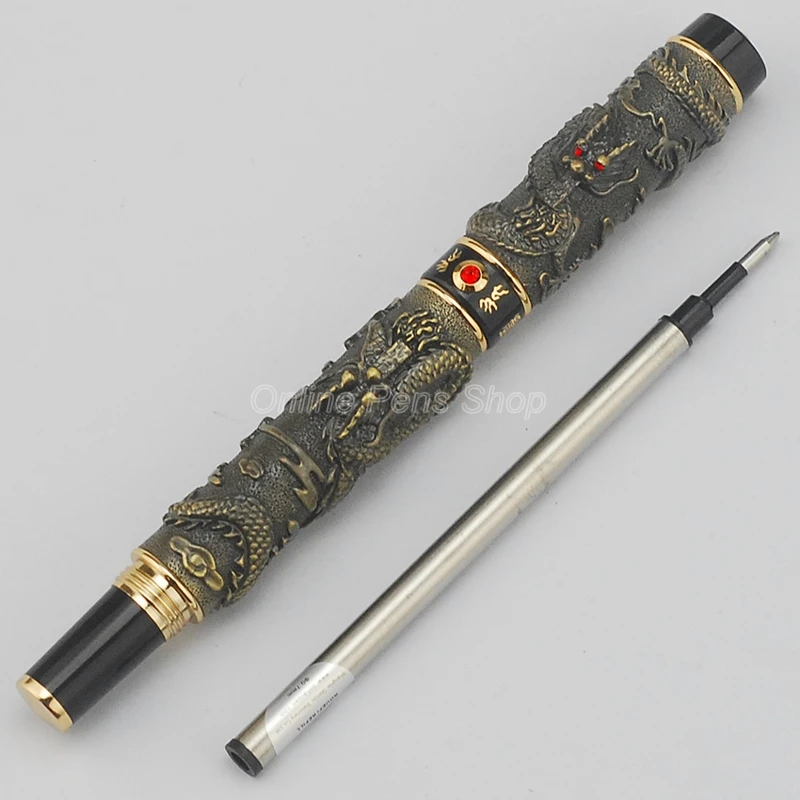 

Роскошная Шариковая ручка Jinhao, Двойная модель, жемчуг, Металлическая резьба, тиснение, тяжелая ручка, бронза для письма, подарочная ручка