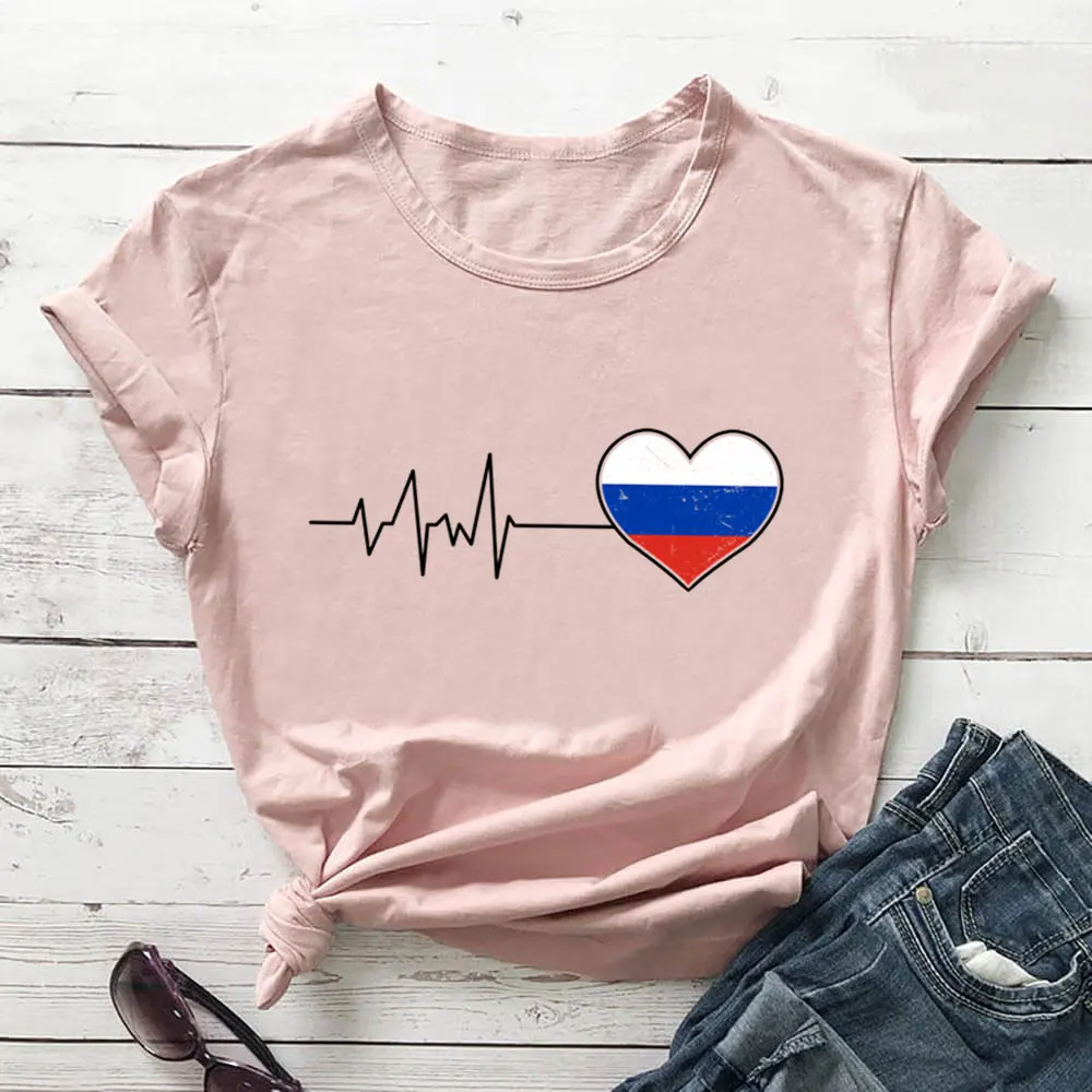 Heartbeat Russia Flag New Arrival 100%Cotton Women T Shirt Women Funny Summer Casual Short Sleeve Top Tee Country Lovers Shirt