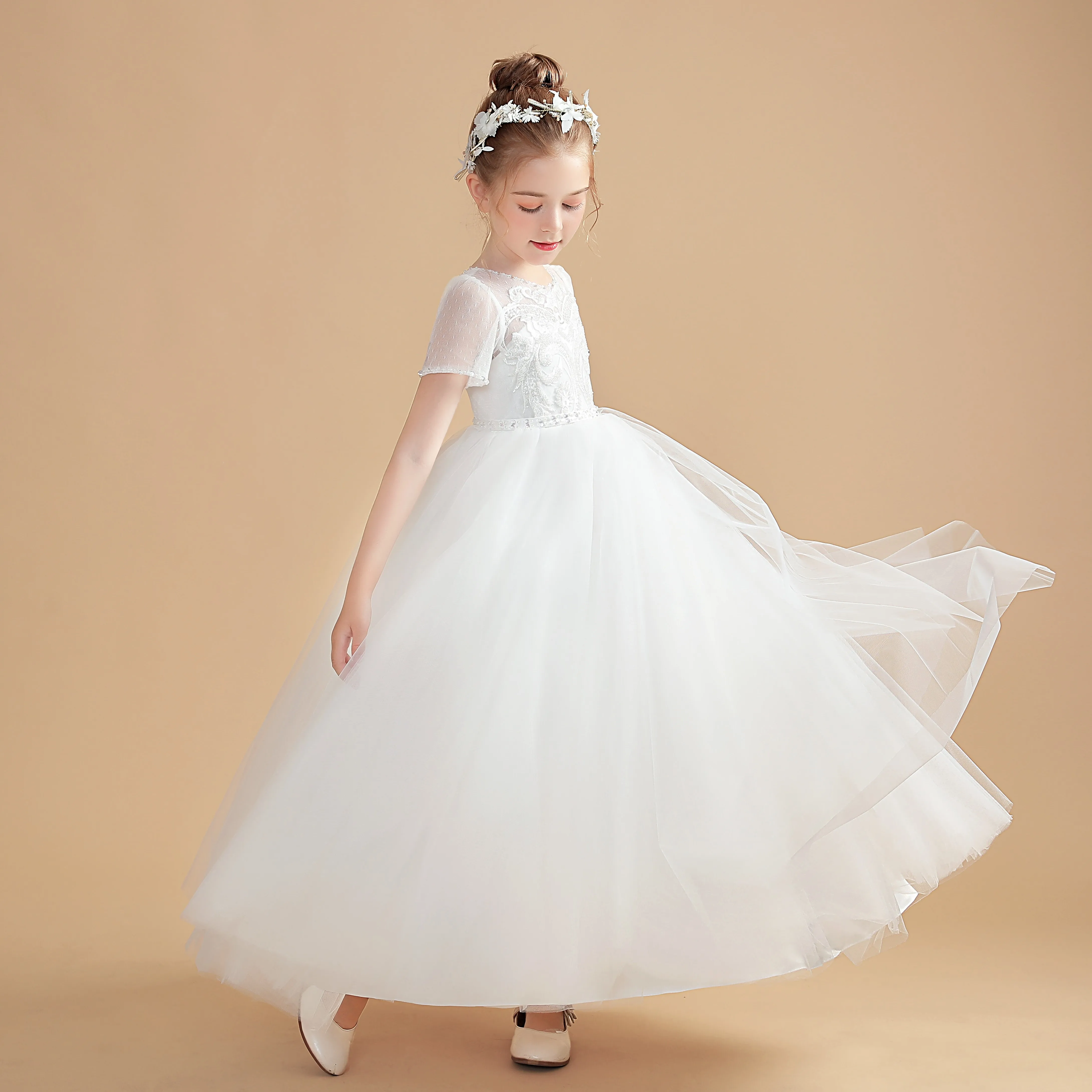 Classical & Elegant Flower Girl Girl Dress For Kids First Communion Wedding Event Pageant Birthday Eveing Party Celebration Prom