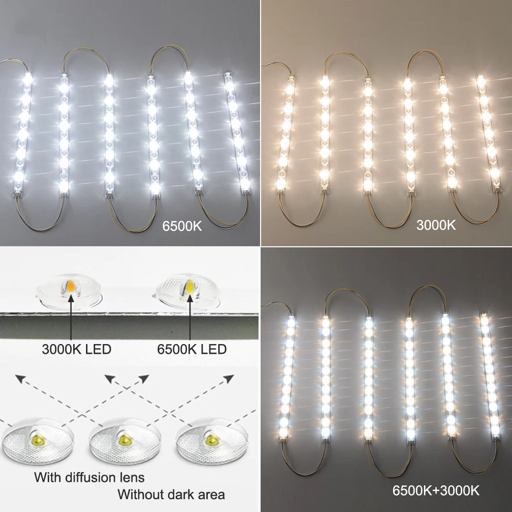 (6pcs/pack) Dual colors LED light bar 3000K-6500K rigid LED strip 310X18MM 2B3CX2 6D+6D 520X18MM 2B4CX2 8D+8D ceiling lamp board