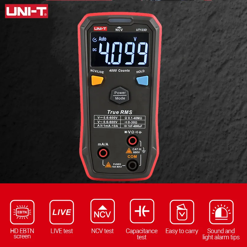 UNI-T UT123D Mini Digital Multimeter UT123 AC/DC True-RMS Мультиметр 4mF Large Capacitance Meter Auto-Ranging Multi Tester