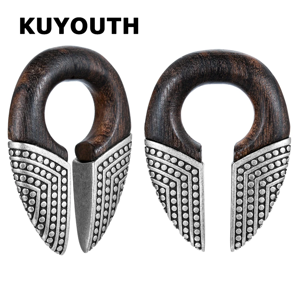 KUYOUTH Wood Bronze Ear Weight Expanders Body Jewelry Earring Gauges Stretchers 2PCS