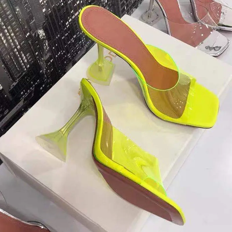 2023 Star style Transparent PVC Crystal Clear Heeled Women Slippers Fashion High heels Female Mules Slides Summer Sandals Shoes