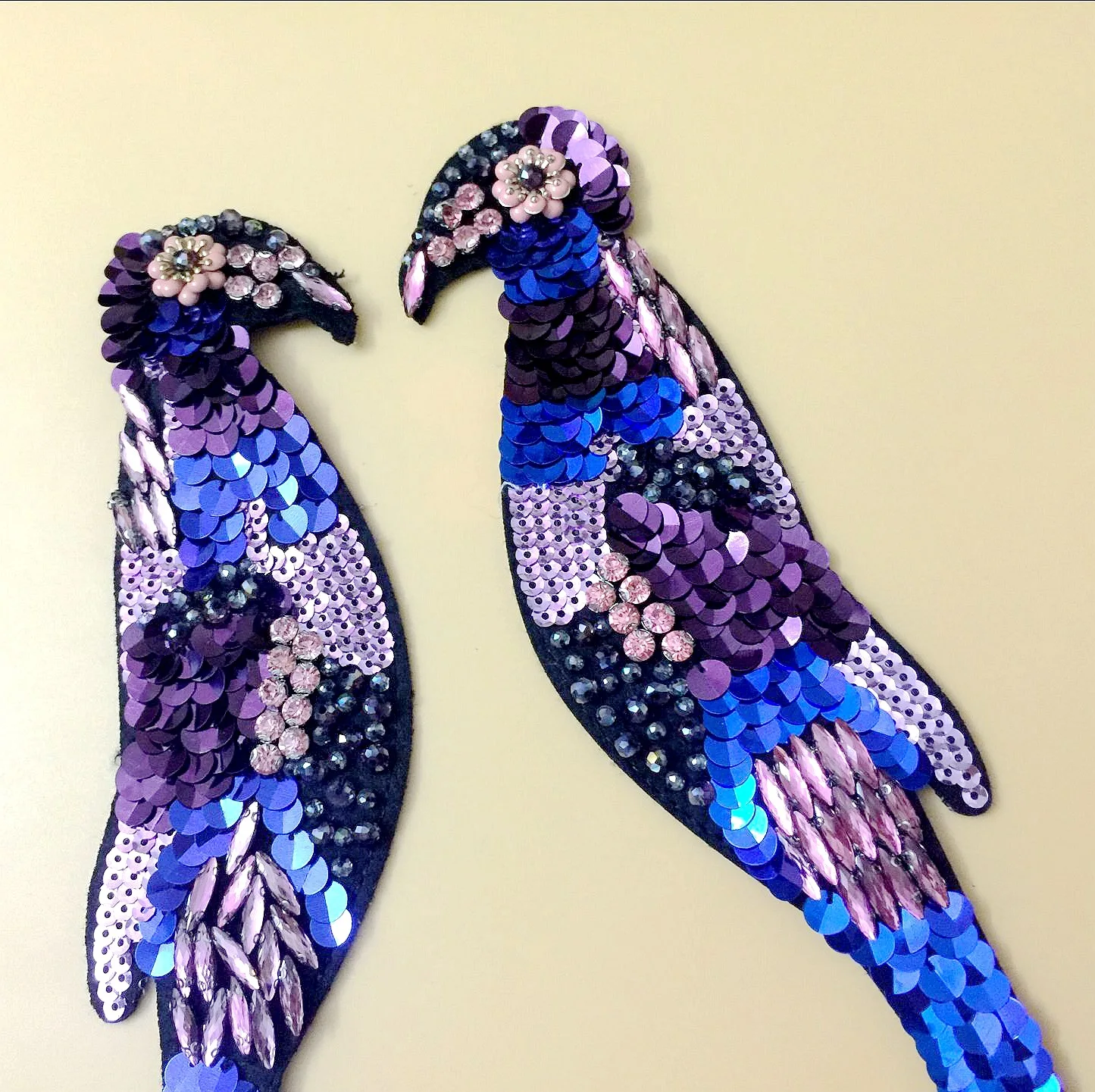 2 pieces / pack new heavy industry handmade beaded sequins long tail bird cloth patch patch diy decorative accessories