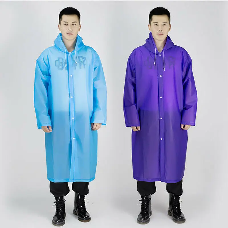 Men Women Waterproof Jacket EVA Button Hooded Raincoat Rain Coat Poncho Rainwear