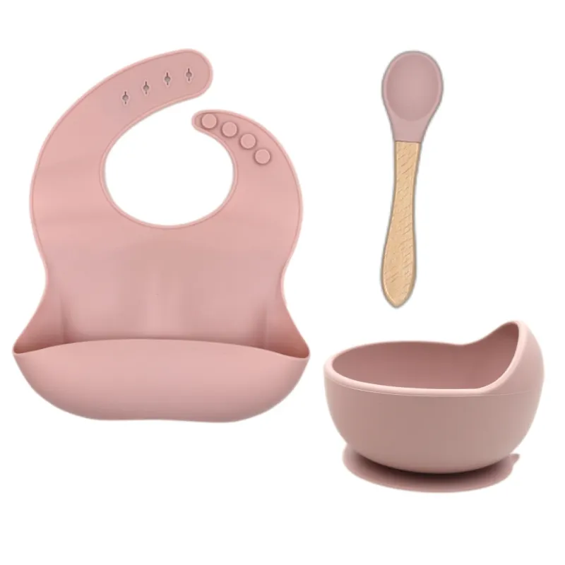 Baby Feeding Tableware Set Baby Silicone Bowl Bibs Set Non-slip Children\'s Suction Plate Spoon Bibs Dishes Dinnerware