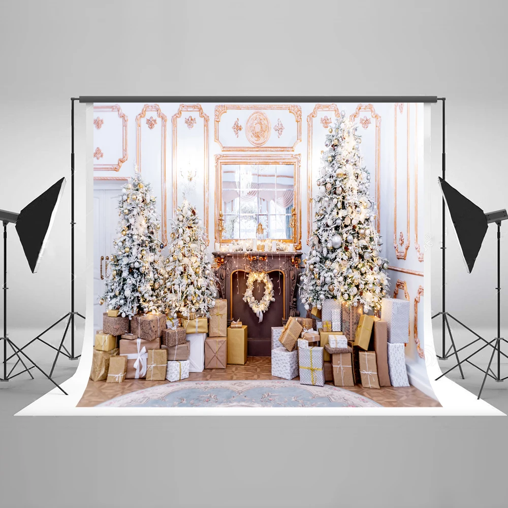 

VinylBDS 7x5ft Indoor Christmas Photography Backdrop Christmas Tree Box Studio Background Party Decotation Studio Backdrop