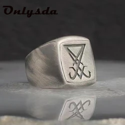 Onlysda Gothic Lucifer Seal of Satan Signet Rings Punk Stainless Steel Seal Rings Men and Women Pagan Jewelry Party Gift OSR918