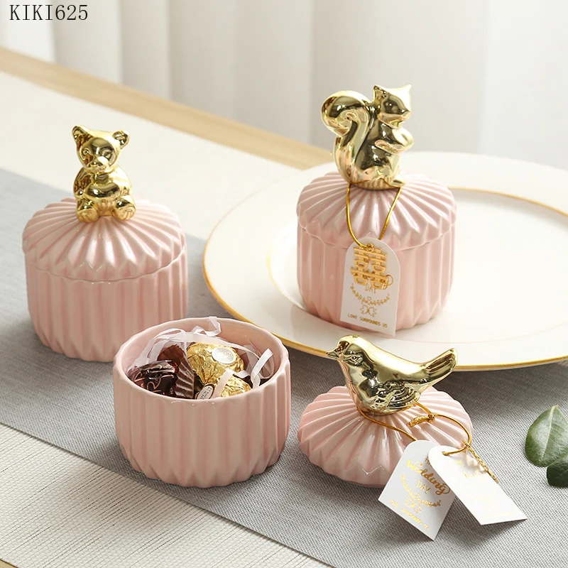 Nordic Golden Animal Ceramic Storage Jar Wedding Holiday Chocolate Candy Jar Dressing Table Jewelry Storage Box Home Decoration