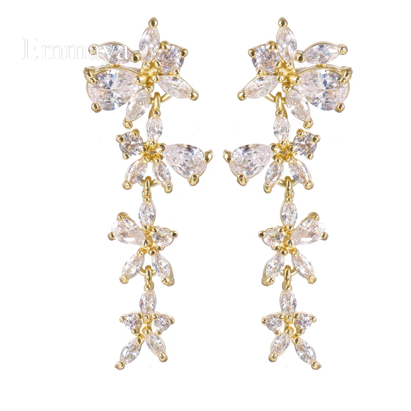 Emmaya New Fashion Vivid Flower Design Long Earring For Women&Girls Noble Zirconia Jewelry Wedding Party Elegant Decoration