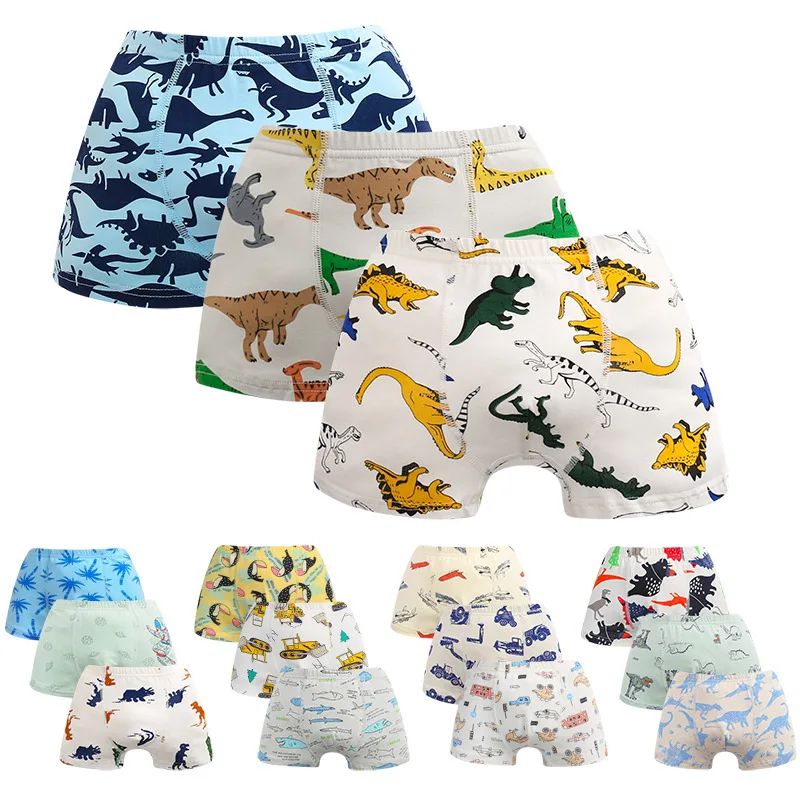 3Pcs Baby Boys Underwear Cotton Cartoon Dinosaur Children's Shorts Panties for Boys Toddler Teenagers Comfortable Underpants