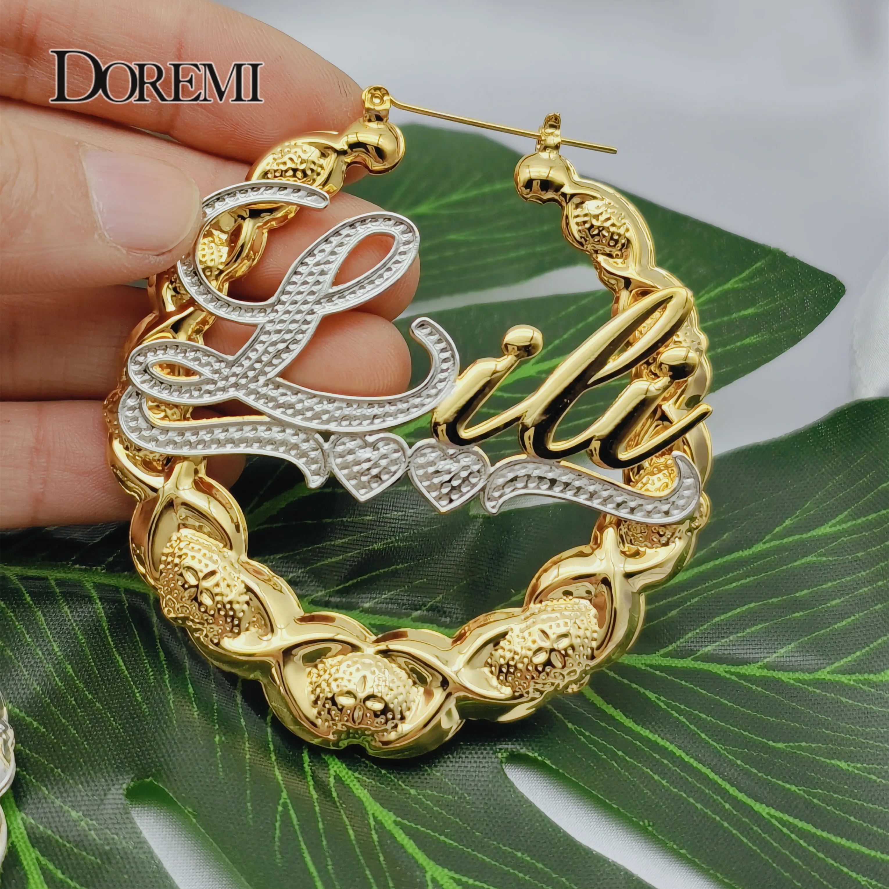 Hiphop Sexy XOXO Custom Bamboo Hoop Earrings Personalized Name Earring 3D Hoops Style Custom Earring for Christmas Gift