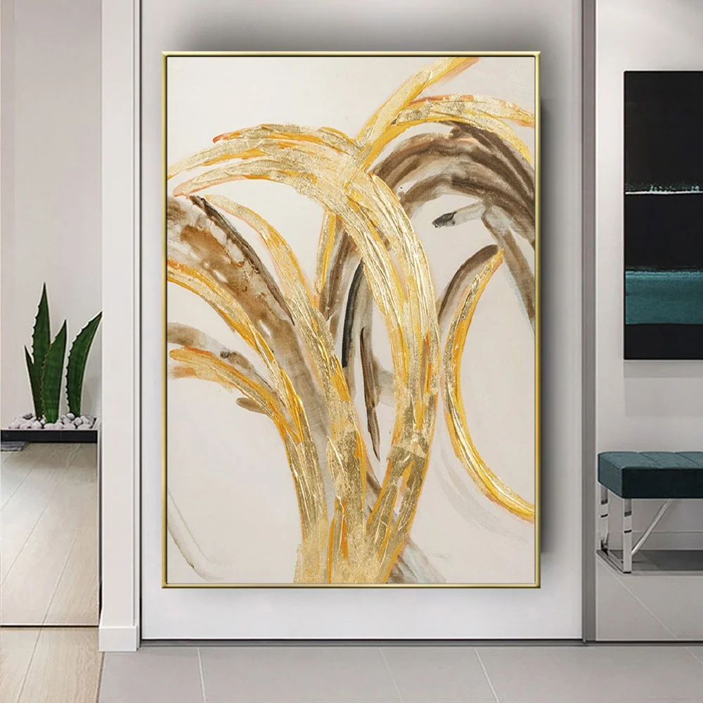 

Abstract Hand Painted Oil Painting Gold Texture Canvas Painting Wall Art Wall Hanging Artwork Paintings Mural Art For Bedroom