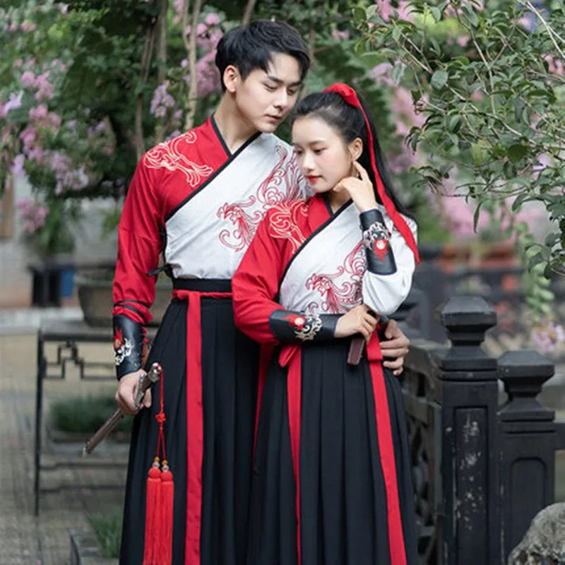 

Adult Couples Chinese Folk Dance Hanfu Dress Traditional Fairy Cosplay Outfit Han Dynasty Men/Women Oriental Swordsman Clothing