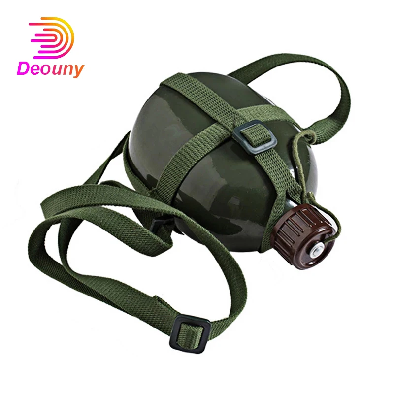 DEOUNY Camping Army Hip Flask Wine Water Bottle Aluminum Military Cooking Cup With Shoulder Strap Kettle 1/1.5/2L Drinkware