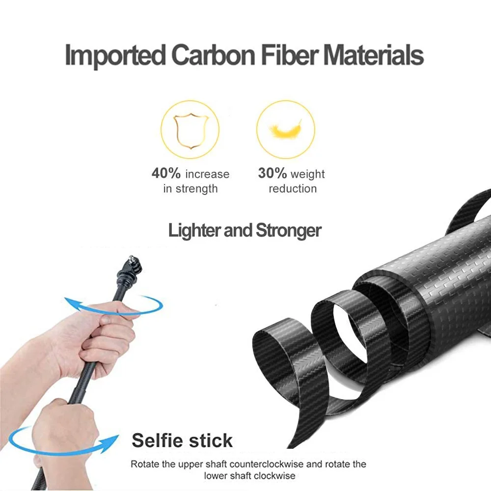 3M 1.5M Cellphone Carbon Selfie Stick Insta360 X3 One X2 R Portable Invisible Handle Rotation Pole Monopod For GoPro 11 10 9 Max