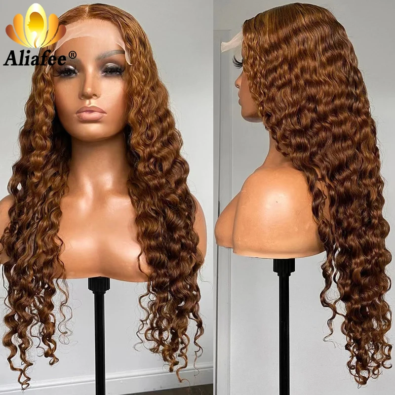 Brown Wig 13x4 Water Wave Human Hair Lace Front Wigs Brazilian Remy Water Wave Wigs Pre Plucked 5x5 Lace Closure Human Hair Wig