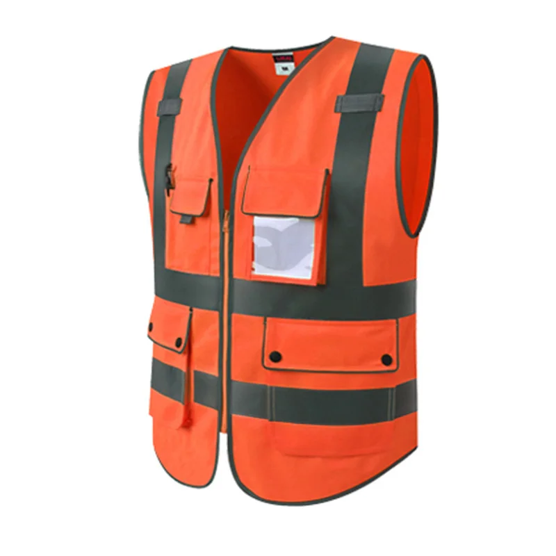 เสื้อกั๊กสะท้อนแสงซิปด้านหน้าความปลอดภัยสะท้อนแสงแถบการก่อสร้าง Safety Workwear เสื้อกั๊กสะท้อนแสง