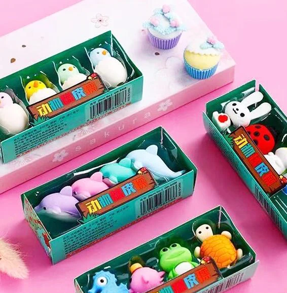 4pcs/set Animal Series Eraser Rabbit Dolphin Tortoise Penguin interesting School Office Stationery Supplies(ss-488)