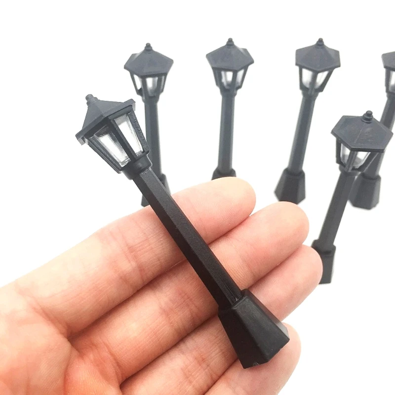 4pcs Street Post Lights Model Railway Train Lamp Post Lights Miniature Village Pathway Lantern Post for DIY Dollhouse