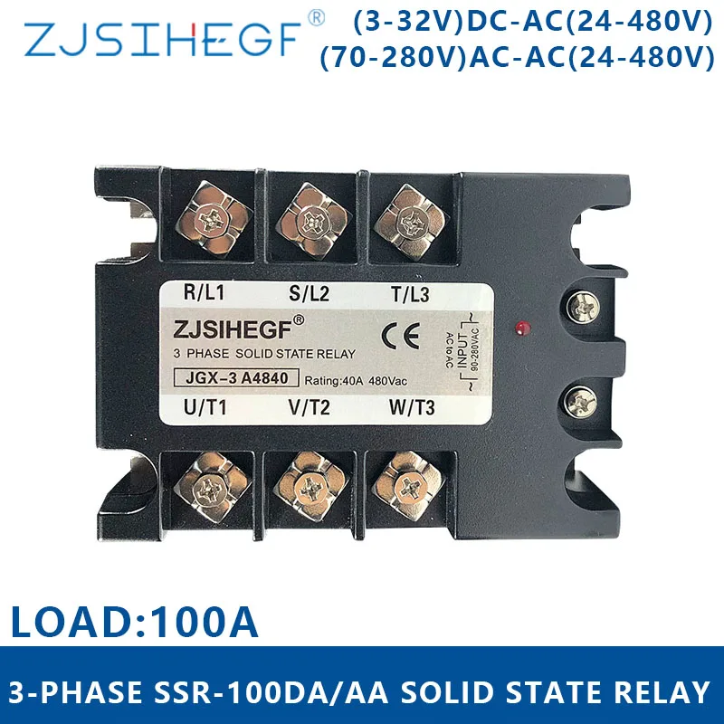 

Three-phase SSR 100DA/AA 3-32VDC/70-280VAC Three phase solid state relay Load 100A for Motor temperature controller