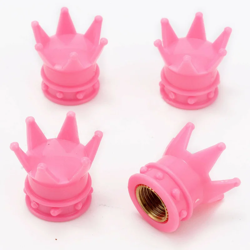 

4pcs Pink Universal Crown Style Car Wheel Tire Air Valve Stems Cover Caps Wheel Rims Car Accessories Exterior Parts for Car