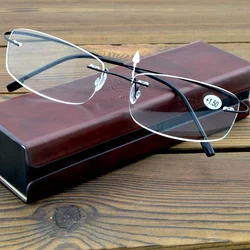 Titanium Frame Ultra Light Memory Super Stretch Temple Rimless Reading Glasses +0.75 +1 +1.5 +1.75 +2 +2.25 To +4