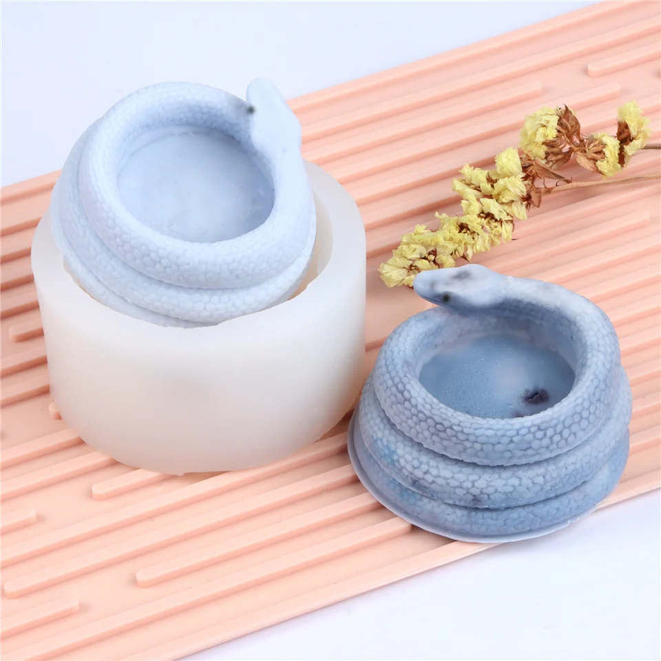 Snake Shape Silicon Mold Cement Candlestick Animal Pattern Aroma Plaster Tea Light Holder 3D Stereo DIY Handmade Soft Tool