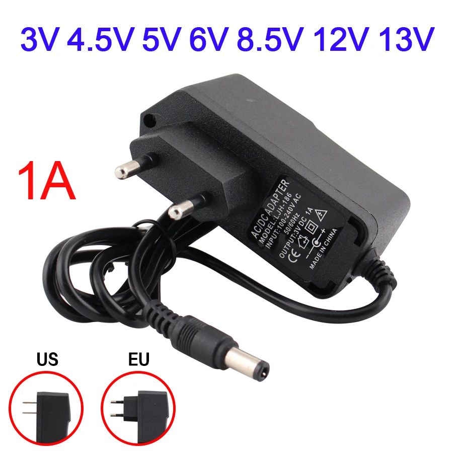 Universal Adapter Power Supply AC To DC 3V 4.5V 5V 6V 8.5V 12V 13V 1A Power Adapter Charger 12VUS EU For 5V Led Strip RGB Light